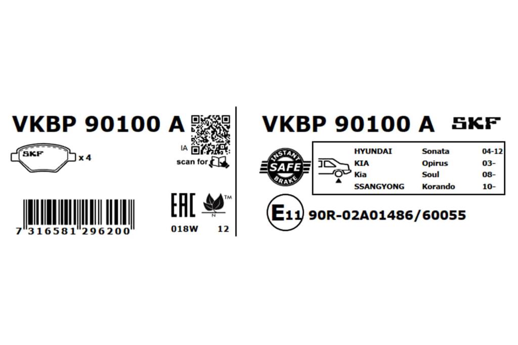 Jogo de 4 pastilhas de travão SKF ref. VKBP 90100 A